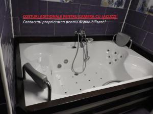 a bath tub with a shower in a bathroom at Complex Vile Daniel in Sinaia