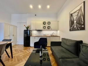 salon z kanapą i kuchnią w obiekcie Chili Apartment w Toruniu