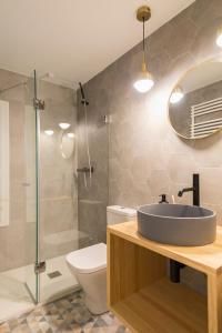 ein Bad mit einem Waschbecken, einem WC und einer Dusche in der Unterkunft Un piso especial en el CASCO HISTÓRICO de Burgos in Burgos