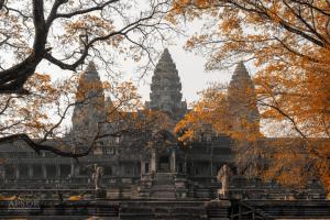 a temple with steep towers in the background at Blanc Smith Residence in Siem Reap