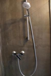 a shower with a shower head in a bathroom at Zur Grünen Heide in Wellerlooi