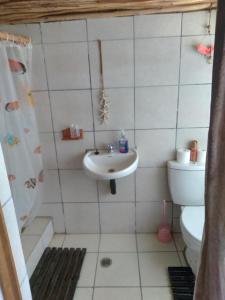 a bathroom with a sink and a toilet at Non Stop Adventures Weaver Cottage in Pietermaritzburg