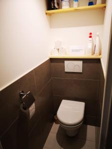 a small bathroom with a toilet and a shelf at Borsat - Beau Studio 4pax sur les pistes, avec balcon in Tignes