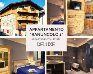 a collage of photos of a bedroom and a hotel at Albergo Diffuso Sutrio Zoncolan in Sùtrio