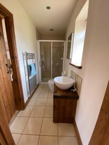a bathroom with a sink and a toilet at Field Farm Holiday Cottages and Glamping in Anderby