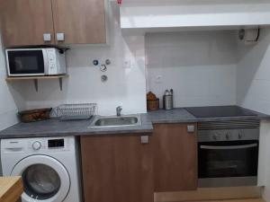 een keuken met een wastafel en een wasmachine bij Crisapartment in Lissabon