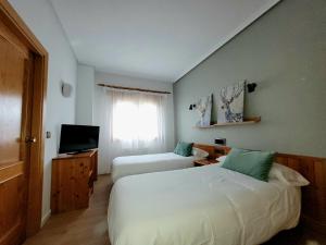 a hotel room with two beds and a television at El Ciervo in Villaciervos