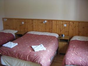 una camera d'albergo con due letti e asciugamani di Dun Cromain B&B a Banagher