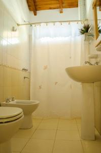 ein Bad mit einem WC und einem Waschbecken in der Unterkunft Complejo el Paine in Villa General Belgrano
