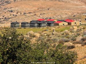 eine Gruppe von Gebäuden auf einem Hügel in der Unterkunft Ein lahda camp-site in Dana