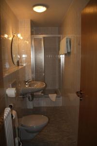 a bathroom with a toilet and a sink at Hotel Gasthaus Wangerhof in Augsburg