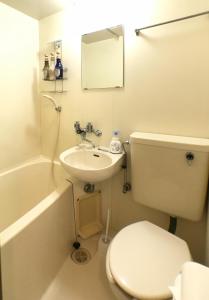 a bathroom with a toilet and a sink and a mirror at Best Room In Kawagoe 5 in Kawagoe +6 photos