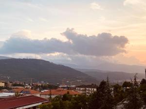 a view of a city with buildings and a mountain at Appartamento centralissimo con vista sulla città in LʼAquila