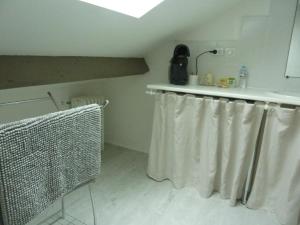 a bathroom with a sink and a shower curtain at Etage privatif in Tarbes