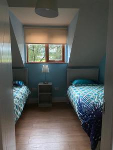 a bedroom with two beds and a window at Scarr View 1st floor Apartment A98W710 in Wicklow