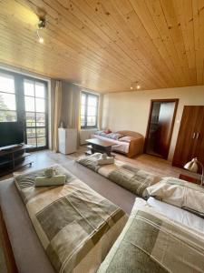 a large room with two beds and a television at Reitmayer in Starý Smokovec