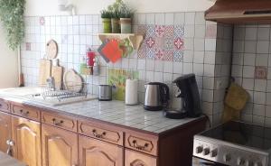 una cucina con fornelli e piano di lavoro di Charmante Maison à Recloses a Recloses Altre 11 foto