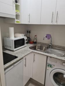 a kitchen with a sink and a microwave at Calle Cañón in Cartagena