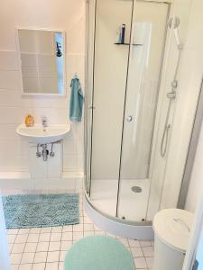 a bathroom with a shower and a sink at Ganze Citywohnung 4 Schlafzimmer in Hannover