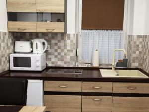 A kitchen or kitchenette at Wolf House Apartman