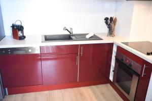 Cucina o angolo cottura di T2 classé 4 étoiles avec jardin, piscine, vue mer à Saint-Gilles-les-Bains