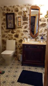 ein Badezimmer mit einem Waschbecken, einem WC und einem Spiegel in der Unterkunft Casa da Ti Maria Pereira in Monsanto