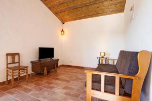 a living room with a couch and a tv and a chair at Monte do Tanoeiro - Casa Adega in Rogil