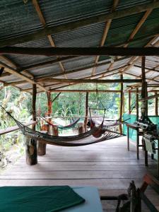 a hammock hanging from a roof in a room at Rio Agujitas Eco-Jungle in Drake