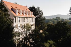 ein großes weißes Gebäude mit rotem Dach in der Unterkunft Maiers Johanniterbad Ringhotel Rottweil in Rottweil