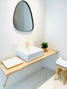 a bathroom with a sink and a mirror at Rooms & Loft De Post in Gavere