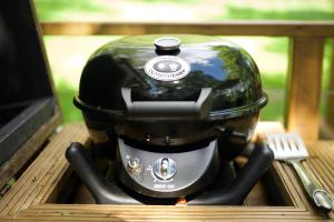 a food processor sitting on top of a wooden table at Luna Domes in Chiddingstone