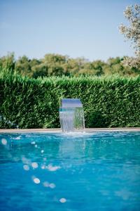 a fountain in the middle of a swimming pool at Hotel Lion in Ulcinj