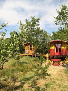 une petite maison dans un champ avec un arbre dans l'établissement Le Mas du Fort, à Gargas