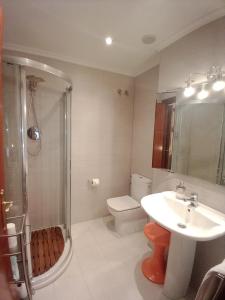 a bathroom with a sink and a shower and a toilet at Apartamento Ana con garaje in Éibar