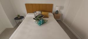 białe łóżko z dwoma poduszkami w obiekcie OCEAN APARTAMENT !! 1ª Línea del Mar, piscina, parking, wifi w mieście Mojácar +21 zdjęć