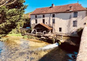 ein altes Gebäude neben einem Fluss in der Unterkunft Hôtel du Roy in Aisey-sur-Seine