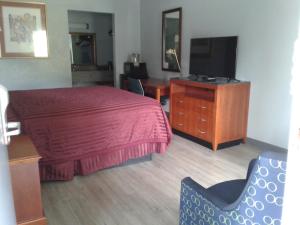 a hotel room with a bed and a flat screen tv at Budget Inn Anderson in Anderson