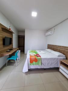 Riachão的住宿－Pousada Nordestina，一间卧室配有一张床、一张书桌和一台电视