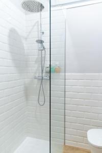 a shower with a glass door in a bathroom at Apartamentos El Alcazar de Jerez in Jerez de la Frontera