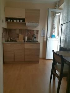 a kitchen with a table and a chair in a room at Sandrea Studio Apartment in Subotica