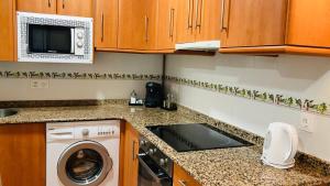 cocina con lavadora y microondas en Apartamentos Las Brisas, Ojedo-Potes, en Ojedo