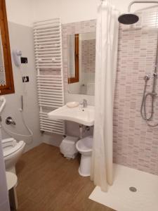 カナーレ・ダーゴルドにあるCasa Alpina Sacro Cuoreのバスルーム(洗面台、トイレ、シャワー付)