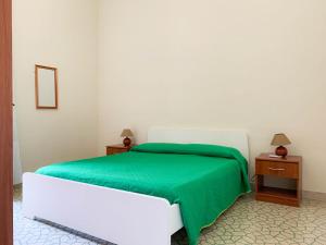 トラーパニにあるCasa Vacanza Rivettiのベッドルーム1室(緑の毛布付きのベッド1台付)