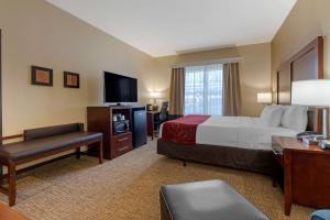 une chambre d'hôtel avec un lit et une télévision dans l'établissement Comfort Suites Downtown Sacramento, à Sacramento