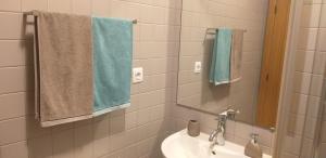 ein Badezimmer mit Waschbecken, Spiegel und Handtüchern in der Unterkunft Casa do Sol in Arouca + 23 Fotos