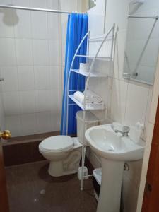 利馬的住宿－201 Departamento exclusivo en Chorrillos，一间带卫生间和水槽的浴室