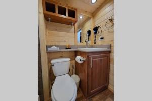 a bathroom with a toilet and a sink at 077 Tiny Home nr Grand Canyon South Rim Sleeps 8 in Valle