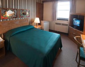 Habitación de hotel con cama y TV en Curtis Gordon Motor Hotel en Winnipeg