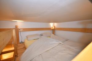 LʼHuezにあるAppartements Le Soleilの枕2つが備わるドミトリールームのベッド1台分です。