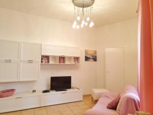 ein Wohnzimmer mit einem TV und einem Sofa in der Unterkunft La Casa Rosada Arbus in Arbus